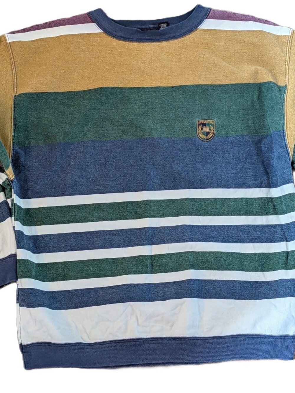 VTG Structure Pullover Sweatshirt Sz XL Striped Crewneck 90s Preppy Rugby USA